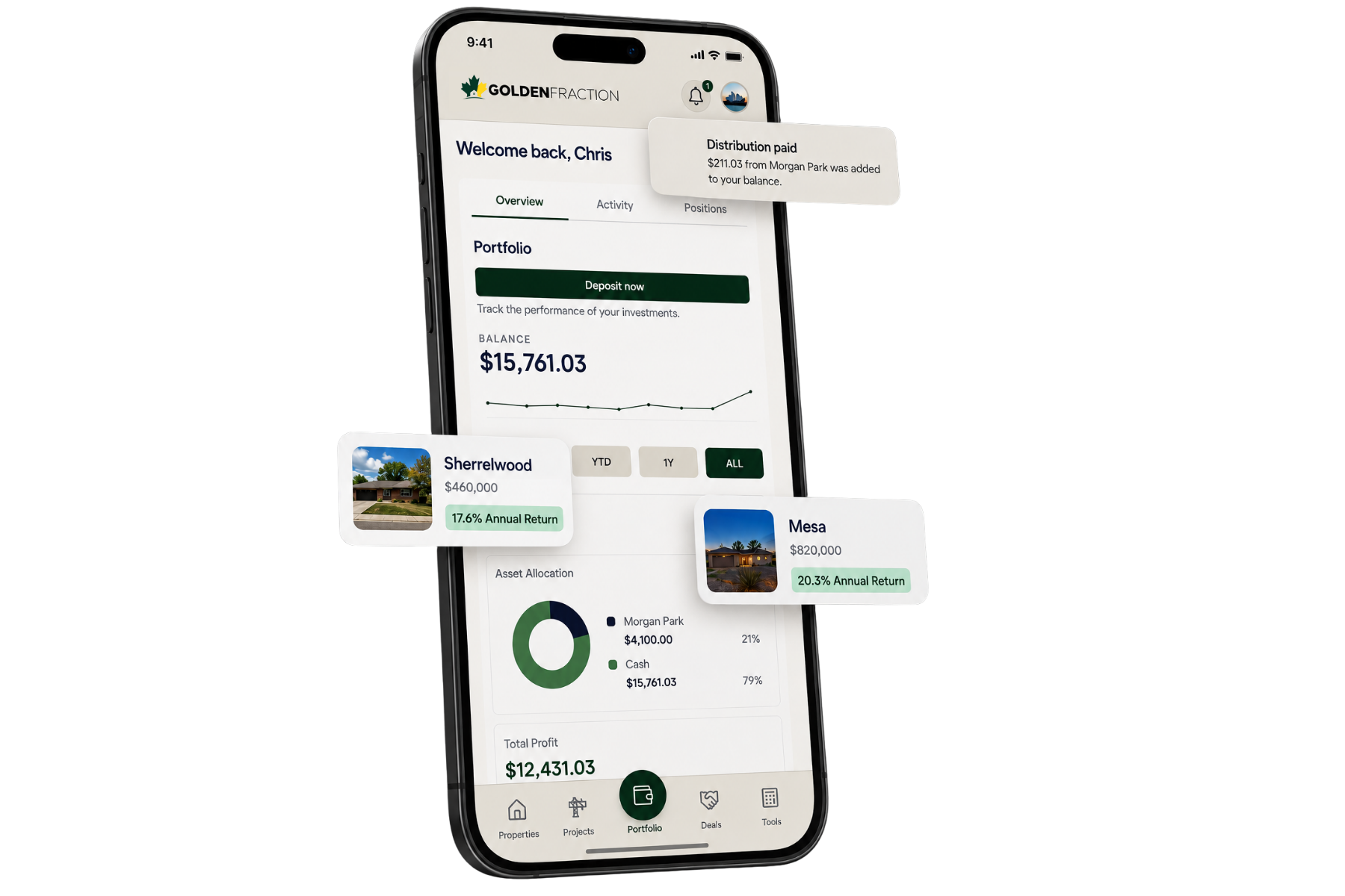 Golden Fraction mobile app screens